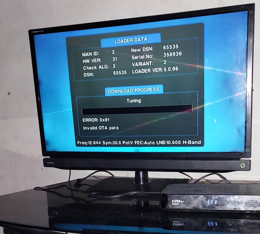 Decoder Settings Screen: A screenshot of the network setup menu on a DStv decoder.